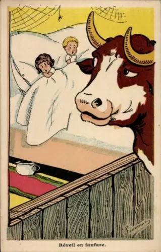 Künstler Ak Réveil en fanfare, Humor