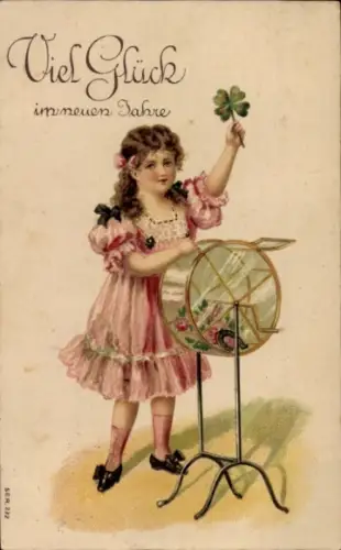 Präge Ak Glückwunsch Neujahr, Mädchen, Glücksklee