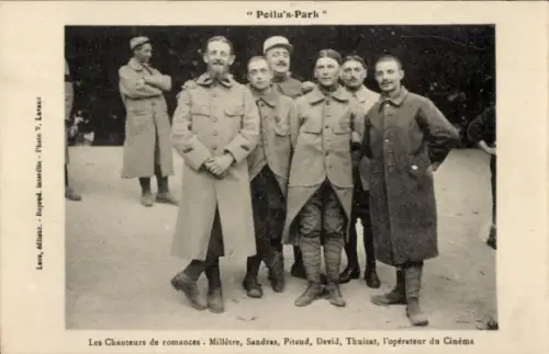 CPA Poilu's-Parc, Chanteurs de romance, Milletre, Sandras, David, Operateur du Cinema