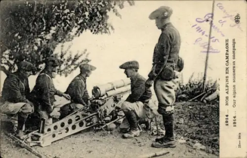 CPA Armee Francaise, Nos Alpins en Campagne, 1914