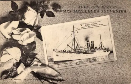 Ak Dampfschiff Britannia, zur Erinnerung an den Seekrieg