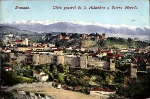 Ak Granada Andalusien Spanien,  Alhambra, Sierra Nevada, Landschaft, 