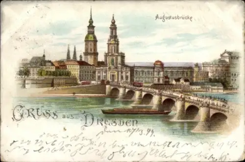 Litho Dresden Altstadt, Augustusbrücke