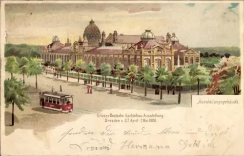 Litho Dresden Altstadt, Große Deutsche Gartenbau-Ausstellung 1900, Ausstellungsgebäude