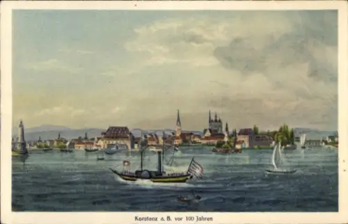 Ak Konstanz am Bodensee, Konstanz am Bodensee,  Ansicht, Schiffe auf dem Wasser, 100 Jahre alt