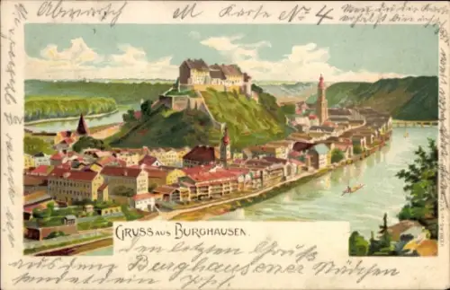 Litho Burghausen an der Salzach Oberbayern, Gesamtansicht
