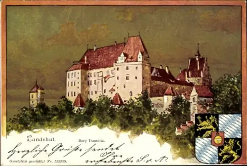 Wappen Künstler Ak Landshut in Niederbayern, Burg Trausnitz