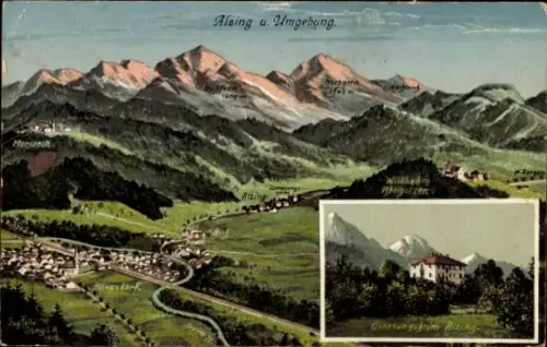 Landkarten Ak Felle, Eugen, Alzing Siegsdorf, Genesungsheim, Hochgern, Hochfelln, Adelholzen