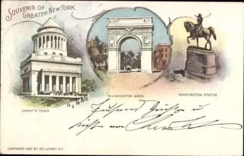 Ak New York City USA, Grant's Tomb, Washington Arch, Washington Statue, Souvenir der New York