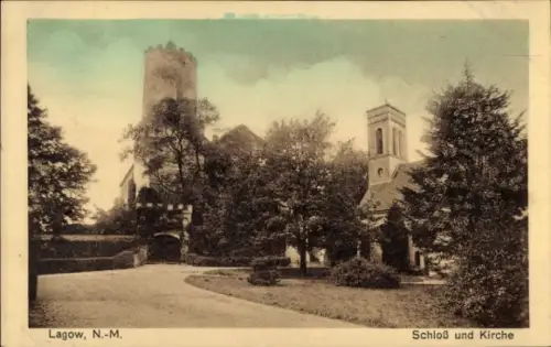 Ak Neulagow Łagów Lagow Neumark Ostbrandenburg, Schloss und Kirche,  N.-M.,