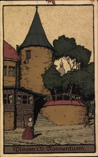 Steindruck Ak Plauen im Vogtland, Nonnenturm