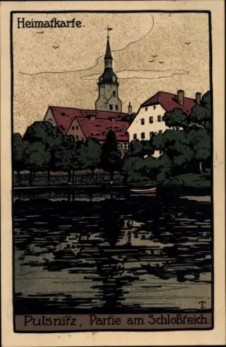 Steindruck Ak Pulsnitz Sachsen, Schlossteich