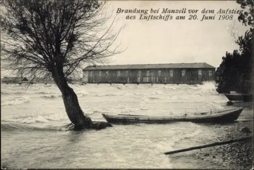 Ak Manzell Friedrichshafen am Bodensee, Luftschiff LZ 4 vor dem Aufstieg 1908, Zeppelin