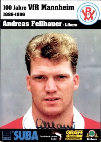 Autogrammkarte Fußballer Andreas Fellhauer, VfR Mannheim, Autogramm