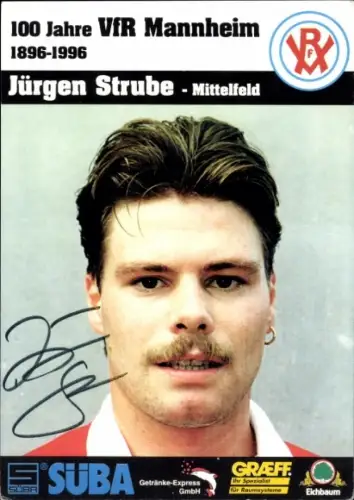 Autogrammkarte Fußballer Jürgen Strube, VfR Mannheim, Autogramm