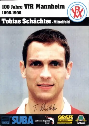 Autogrammkarte Fußballer Tobias Schächter, VfR Mannheim, Autogramm