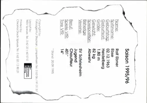 Autogrammkarte Fußballer Ralf Ebner, VfR Mannheim, Autogramm