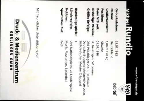 Autogrammkarte Fußballer Michael Rundio, VfB Stuttgart, Autogramm