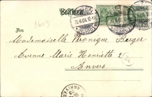 Litho Essen im Ruhrgebiet, Alfred Krupp Denkmal, Portrait, Grabdenkmal