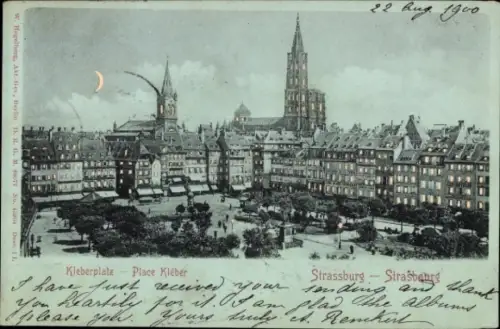 Halt gegen das Licht Mondschein Ak Straßburg Elsass Bas Rhin, Kleberplatz