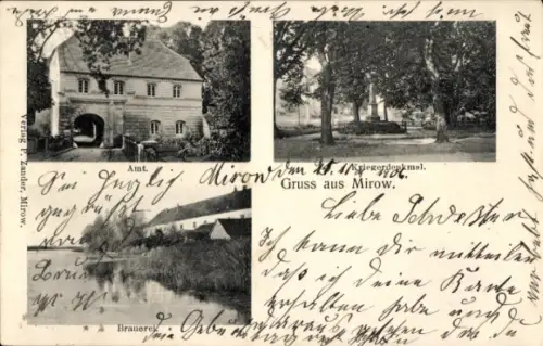 Ak Mirow in Mecklenburg, Amt, Kriegerdenkmal, Brauerei