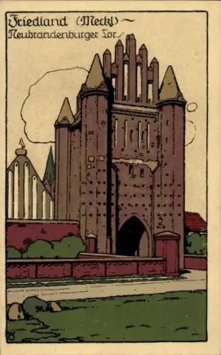 Steindruck Ak Friedland in Mecklenburg, Neubrandenburger Tor