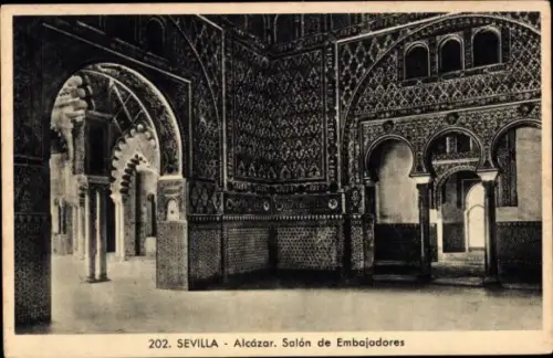 Ak Barrio de Santa Cruz Sevilla Andalusien,  Alcázar, Salón de Embajadores,  Architektur