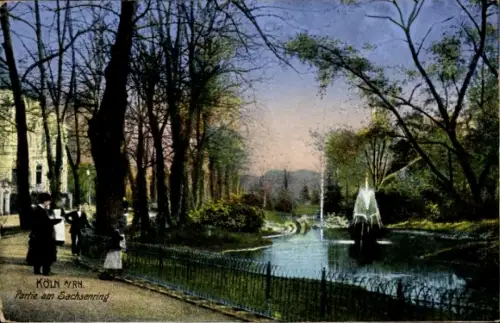 Ak Köln am Rhein, Am Sachsenring, Teichpartie, Fontäne
