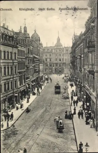 Ak Chemnitz in Sachsen,  Königstraße, Stadt Gotha, Straßenbahn, Automaten Restaurant