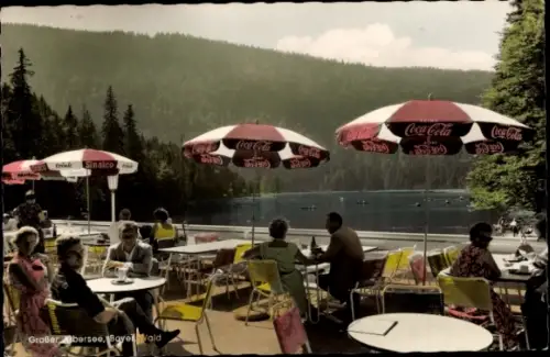 Ak Bayerisch Eisenstein in Niederbayern, Arberseehaus, Großer Arbersee, Terrasse, Reklame Coca Cola