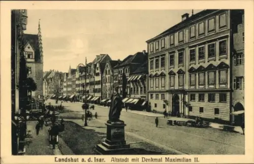 Ak Landshut in Niederbayern, Landshut a. d. Isar, Altstadt, Denkmal Maximilian II,  Gebäude