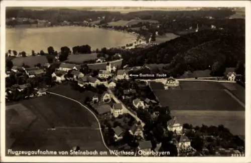 Ak Steinebach Walchstadt Wörthsee in Oberbayern, Flugzeugaufnahme, Gasthaus Raabe,  Oberbayern