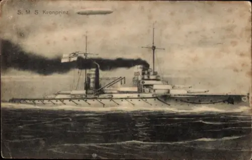 Ak Deutsches Kriegsschiff, SMS Kronprinz, Zeppelin, Marineluftschiff, Kaiserliche Marine