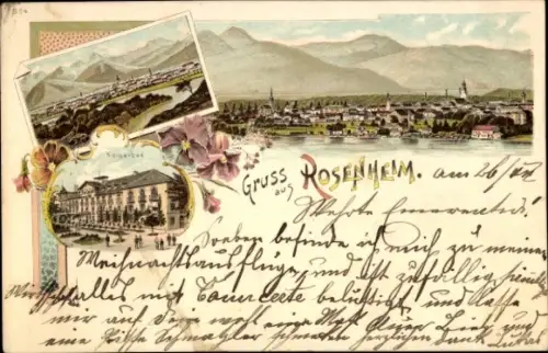 Litho Rosenheim Oberbayern, Gesamtansicht, Panorama, Kaiserbad