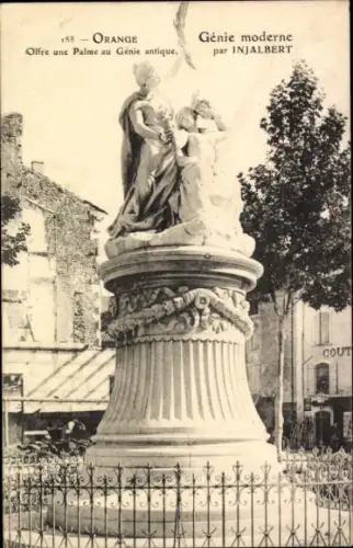 Ak Orange Vaucluse, Statue, Palme, Genie moderne, Injalbert, Orange