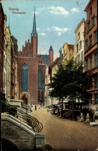 Ak Gdańsk Danzig, Frauengasse,  Gebäude, Straße, Bäume