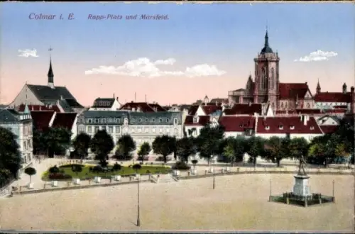 Ak Colmar Kolmar Elsass Haut Rhin, Colmar i. E., Rapp-Platz, Marsfeld, Stadtansicht