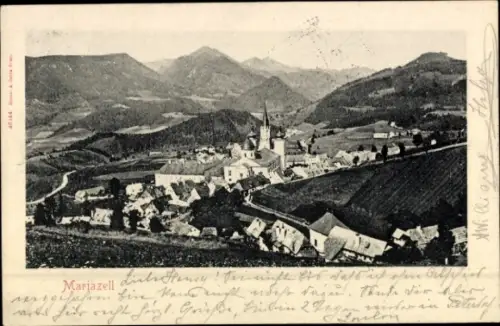 Ak Mariazell Steiermark, Landschaft mit  Kirche, Berge, 