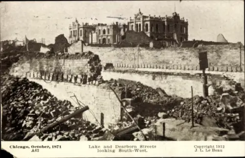 Ak Chicago Illinois USA, Zerstörte Gebäude, Trümmerlandschaft,  Oktober 1871