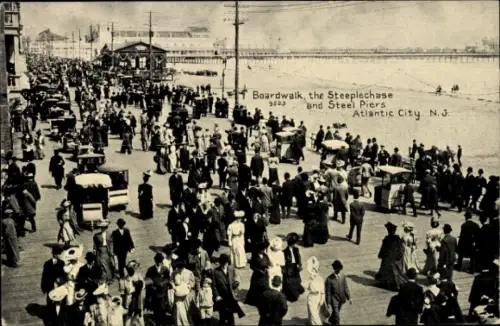 Ak Atlantic City New Jersey USA, Blick auf den Boardwalk, Steeplechase, Stahlpier, viele Menschen
