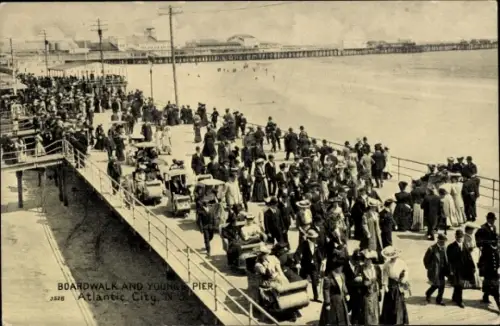 Ak Atlantic City New Jersey USA, Menschenmenge auf der Promenade, Strand, Young's Pier, Atlantic 