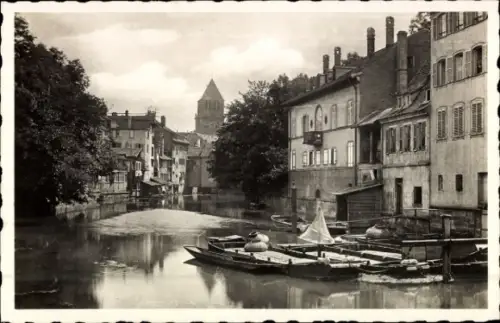 Ak Strasbourg Straßburg Elsass Bas Rhin, Flusslandschaft, Boote, Gebäude, Turm, Strasbourg