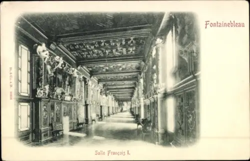 Ak Fontainebleau Seine et Marne, Salle François I.,   Innenansicht, Schwarz-Weiß-Foto