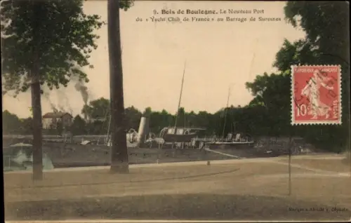 Ak Bois de Boulogne Hauts de Seine, Bois de Boulogne, Neuer Hafen, Yacht Club, Dampfer, Bäume