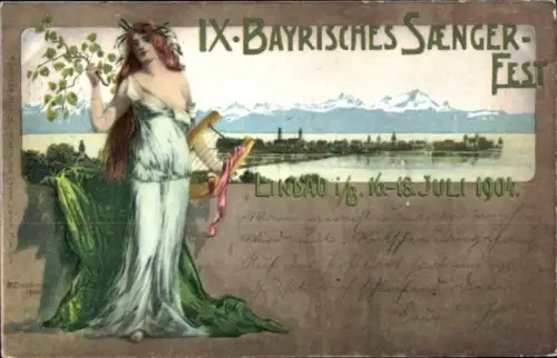 Künstler Ganzsachen Litho Diemer, Zeno, Lindau Bodensee, IX. Bayrisches Sängerfest 1904