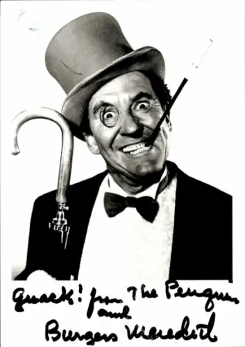 Ak Schauspieler Burgess Meredith, Portrait als Pinguin, Batman, Autogramm