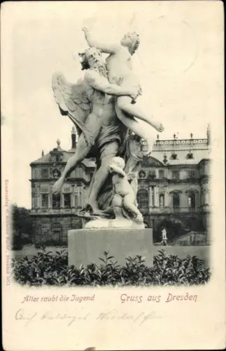Ak Dresden Altstadt, Alter raubt die Jugend, Skulptur
