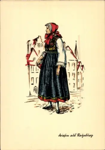 Künstler Ak Friesin aus Ratzeburg, Kleid und Kopftuch