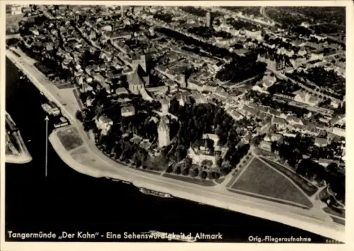 Ak Tangermünde an der Elbe, Luftaufnahme von  Der Kahn, Sehenswürdigkeit, Altmark