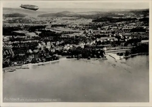 Ak Fischbach Friedrichshafen am Bodensee, Luftaufnahme von Fischbach, Bodensee, Zeppelin, Wasser,
